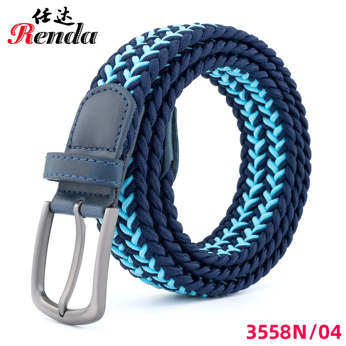 Unisex Elastic Belt with Buckle Blue Blue