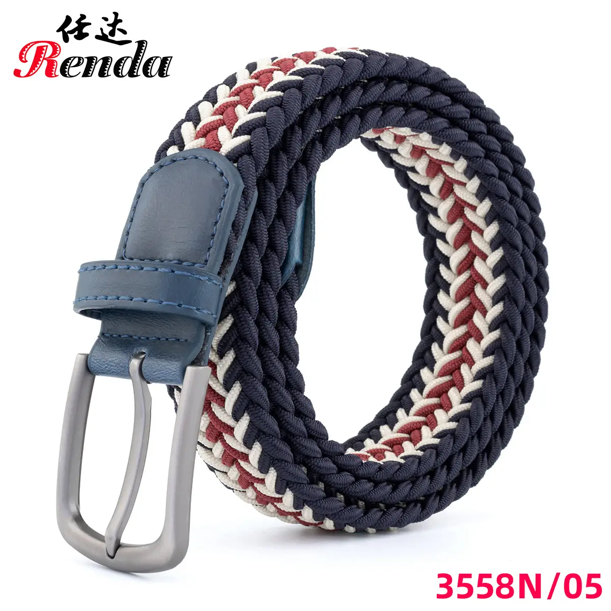 Unisex Elastic Belt with Buckle Blue Blue