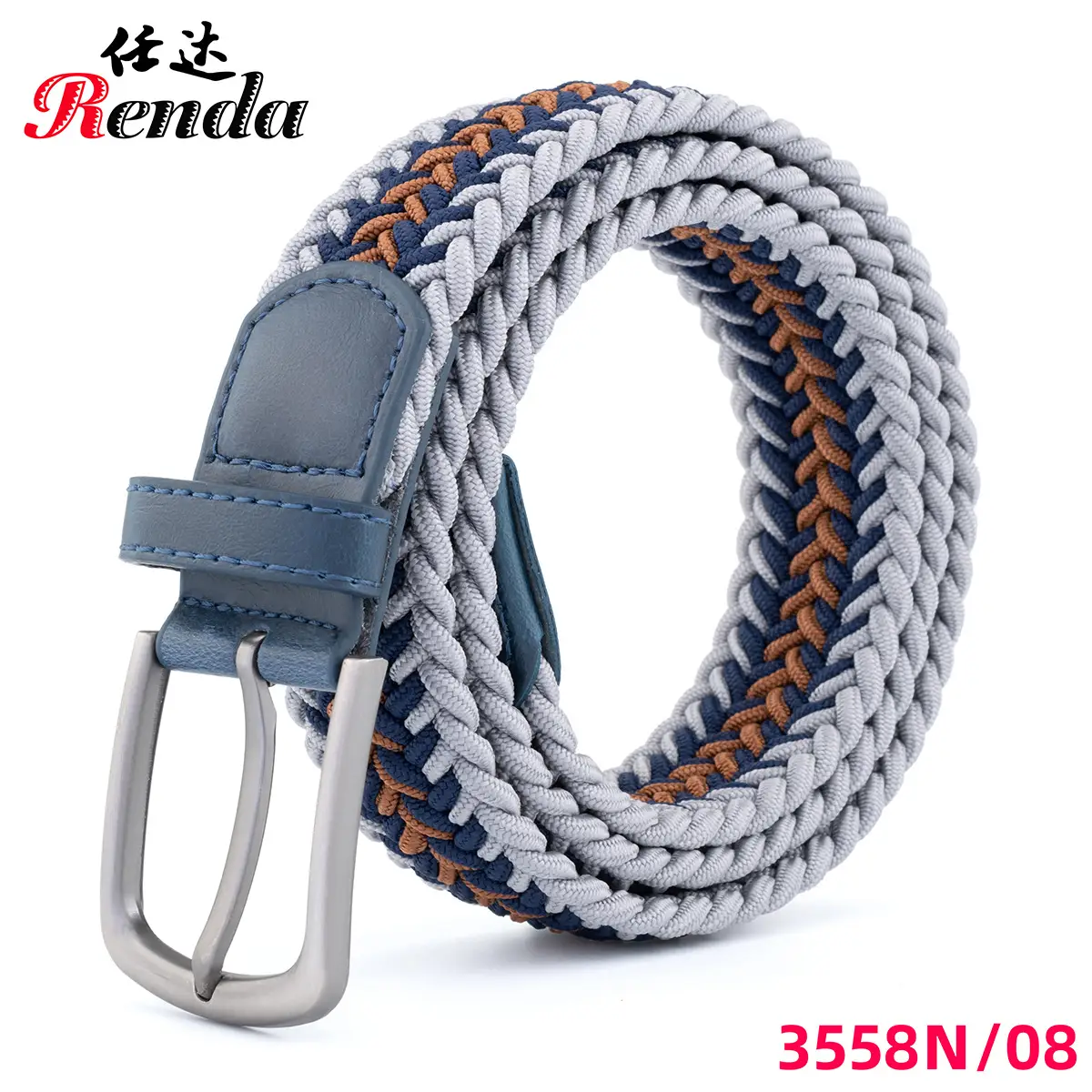 Unisex Elastic Belt with Buckle Blue Blue