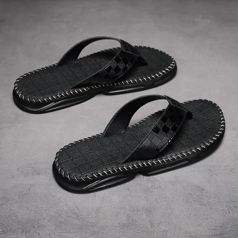 2024 Men's Black Checkered Beach Flip Flops - Image 4