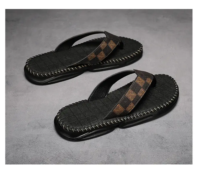 2024 Men's Black Checkered Beach Flip Flops — feature 14