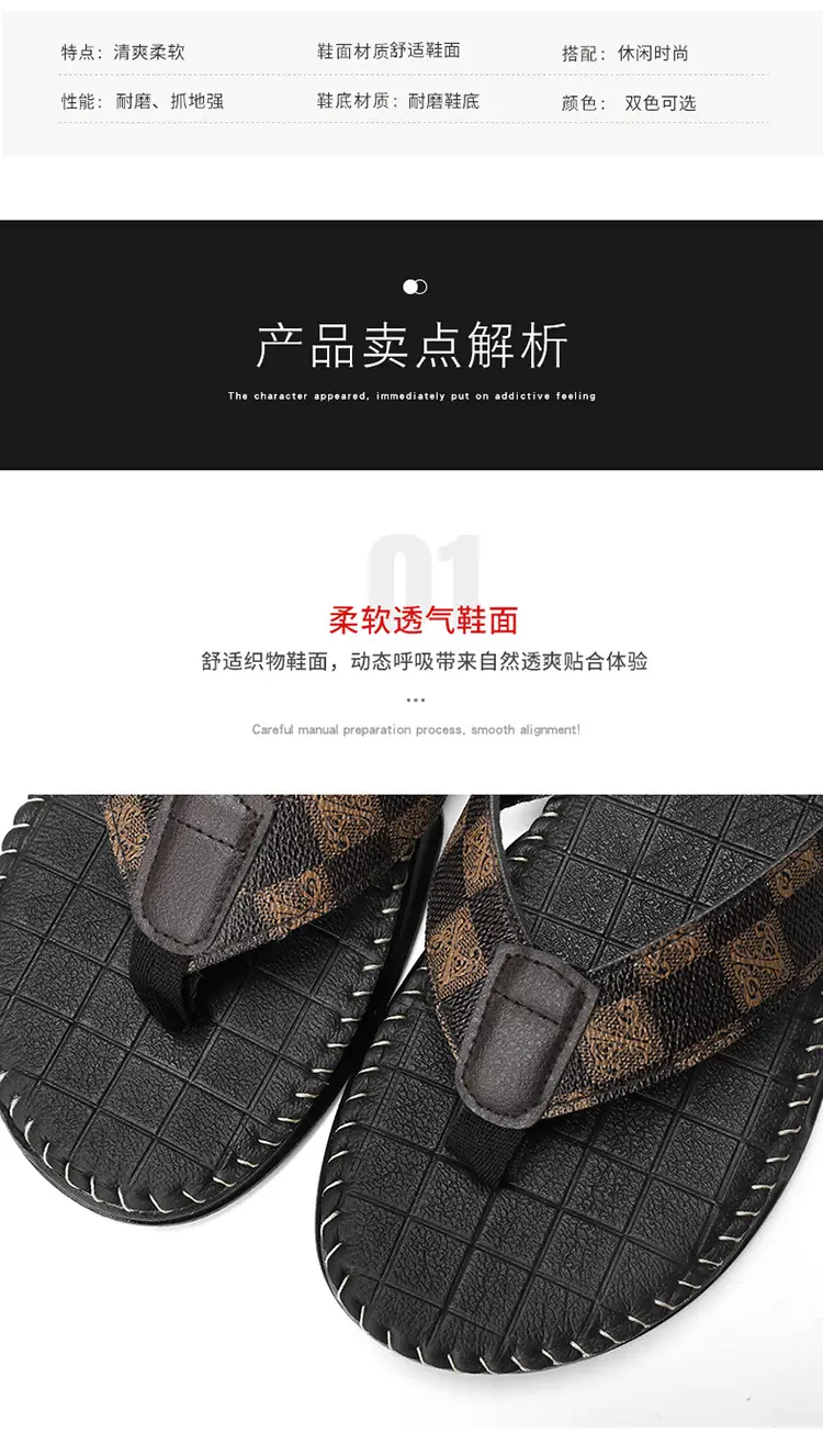 2024 Men's Black Checkered Beach Flip Flops — feature 4