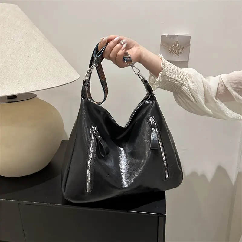 Brown Leather Shoulder Bag with Colorful Strap for Women - Image 7
