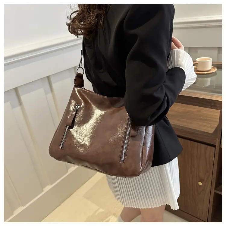 Brown Leather Shoulder Bag with Colorful Strap for Women — feature 13