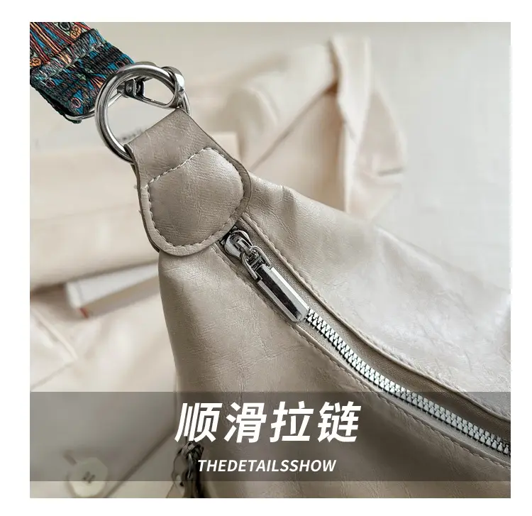Brown Leather Shoulder Bag with Colorful Strap for Women — feature 5