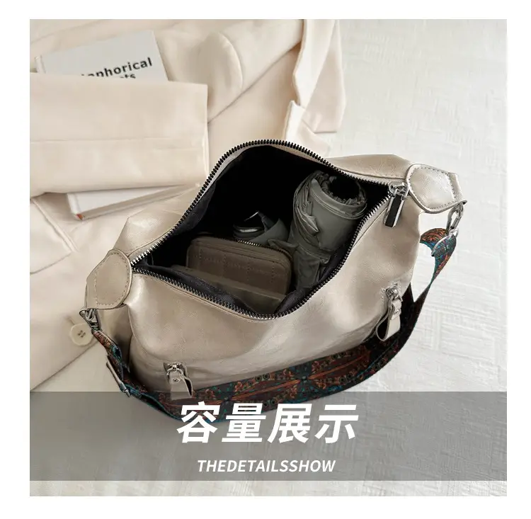 Brown Leather Shoulder Bag with Colorful Strap for Women — feature 6