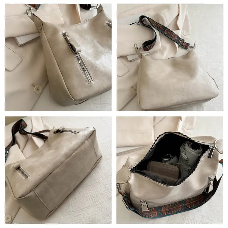 Brown Leather Shoulder Bag with Colorful Strap for Women — feature 7
