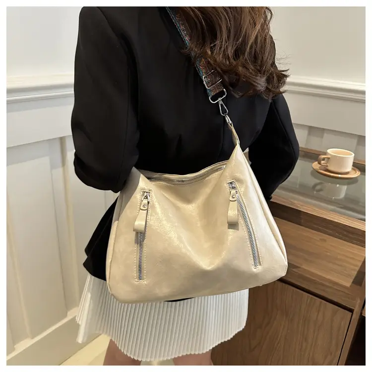 Brown Leather Shoulder Bag with Colorful Strap for Women — feature 8