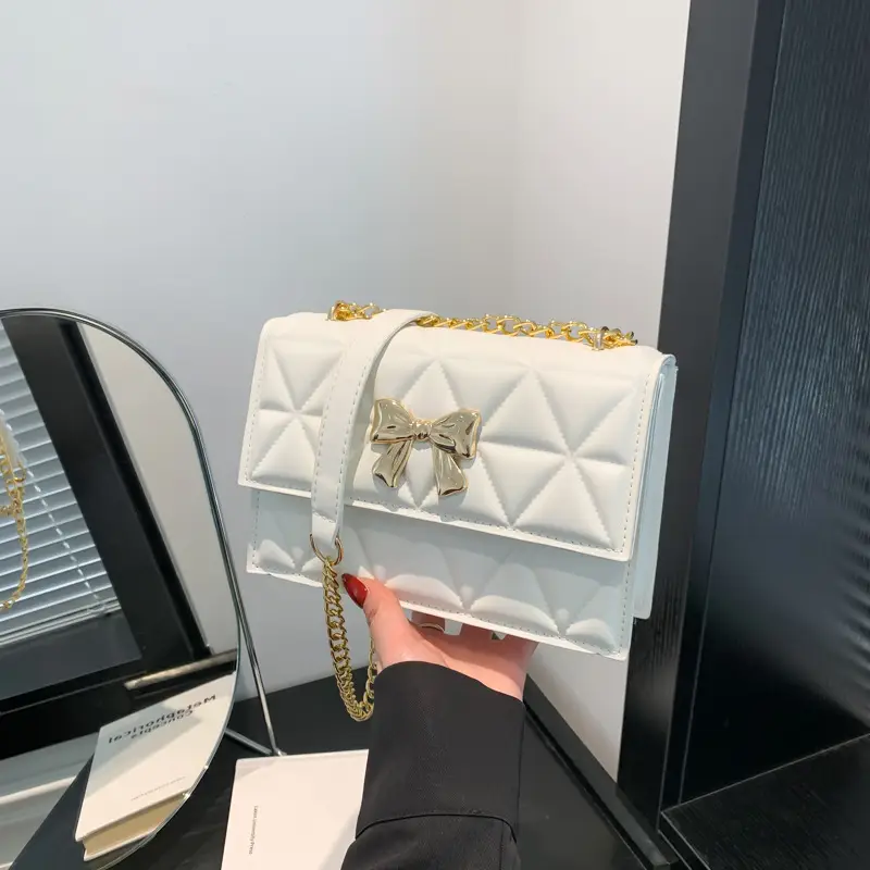 White Diamond Embroidery Chain Shoulder Bag for Women - Image 7