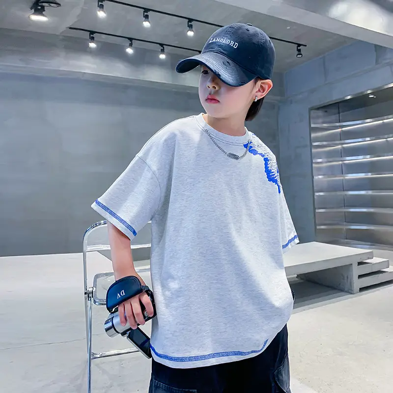 Boys Summer Color Block Pure Cotton T-Shirt 2026 - Image 3