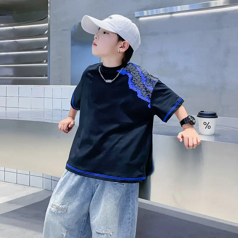 Boys Summer Color Block Pure Cotton T-Shirt 2026 - Image 6