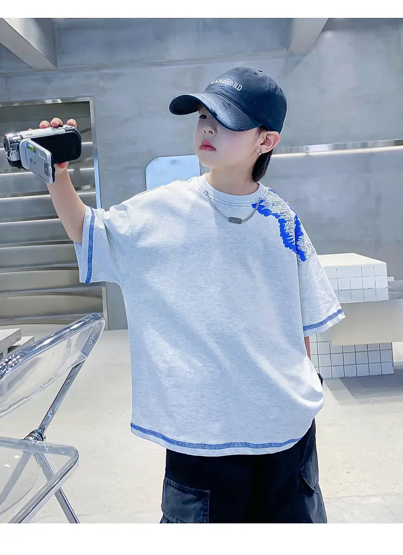 Boys Summer Color Block Pure Cotton T-Shirt 2026 — feature 14