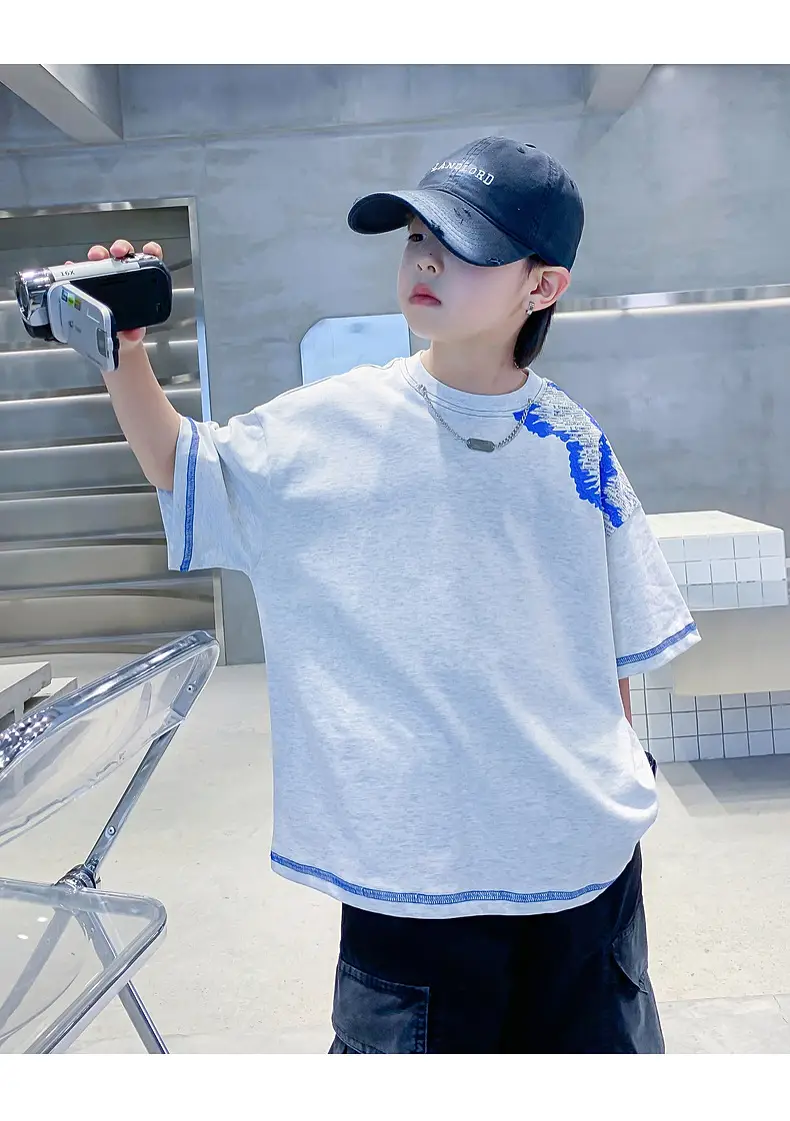Boys Summer Color Block Pure Cotton T-Shirt 2026 — feature 18