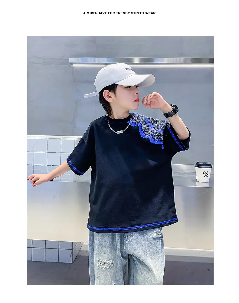 Boys Summer Color Block Pure Cotton T-Shirt 2026 — feature 2