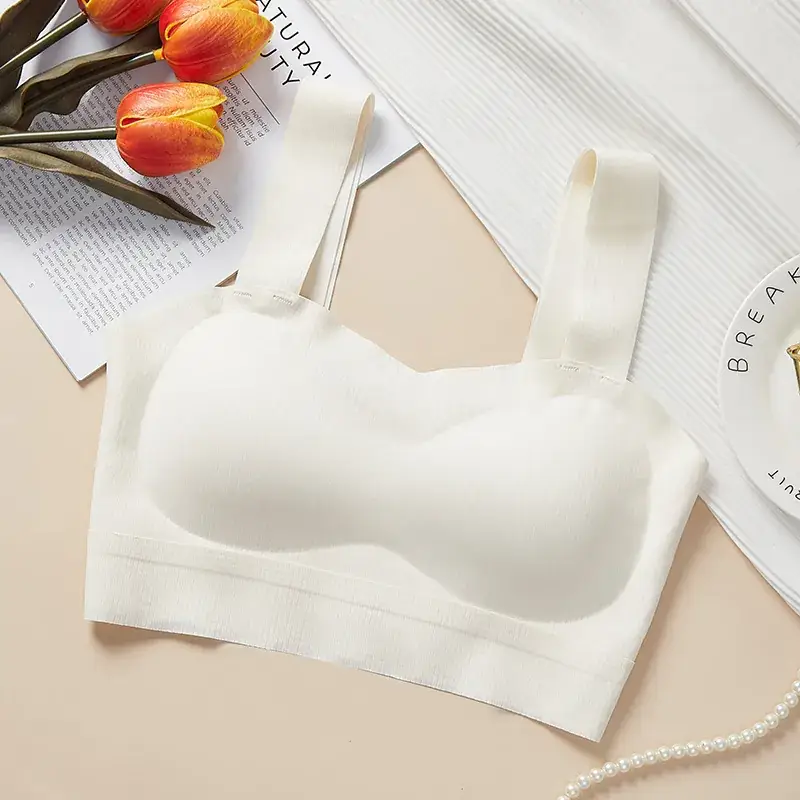 Women's White Ice Silk Camisole Bra Summer All-In-One - Image 4