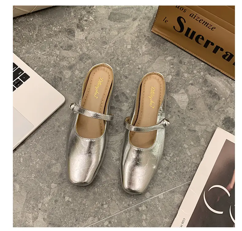 Women French Slippers Silver Soft Sole Summer — feature 34