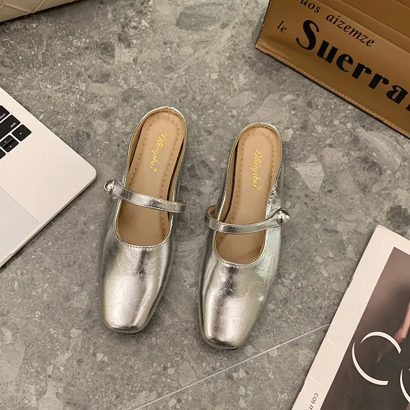 Women French Slippers Silver Soft Sole Summer - Image 2