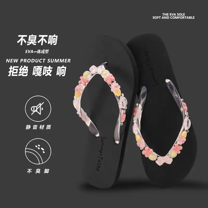 2024 New Cartoon Flip-flops Women's Summer Outer Wear Soft Bottom Seaside Beach Holiday Flip-flops DIY - Image 2