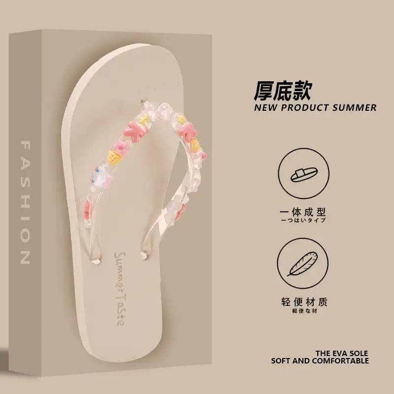 2024 New Cartoon Flip-flops Women's Summer Outer Wear Soft Bottom Seaside Beach Holiday Flip-flops DIY - Image 3