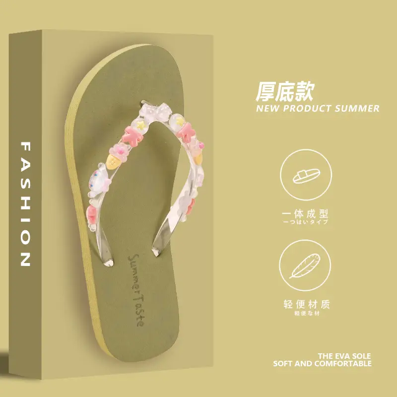 2024 New Cartoon Flip-flops Women's Summer Outer Wear Soft Bottom Seaside Beach Holiday Flip-flops DIY - Image 4