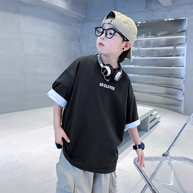 Boys Black Cotton T-Shirt Short Sleeve 2024 - Image 2