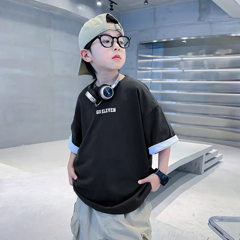 Boys Black Cotton T-Shirt Short Sleeve 2024 - Image 5