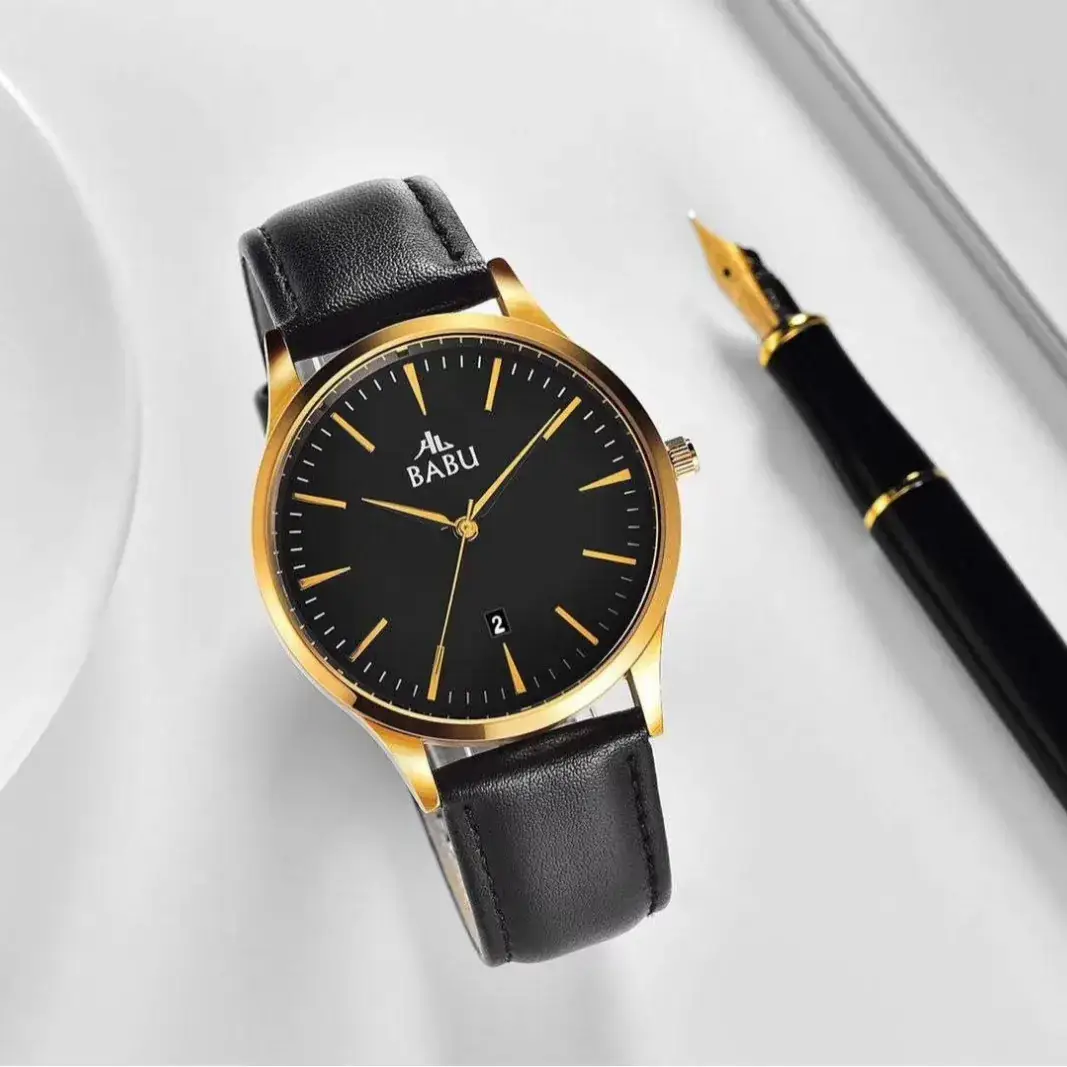 Black Leather Strap Quartz Watch for Men - Image 5