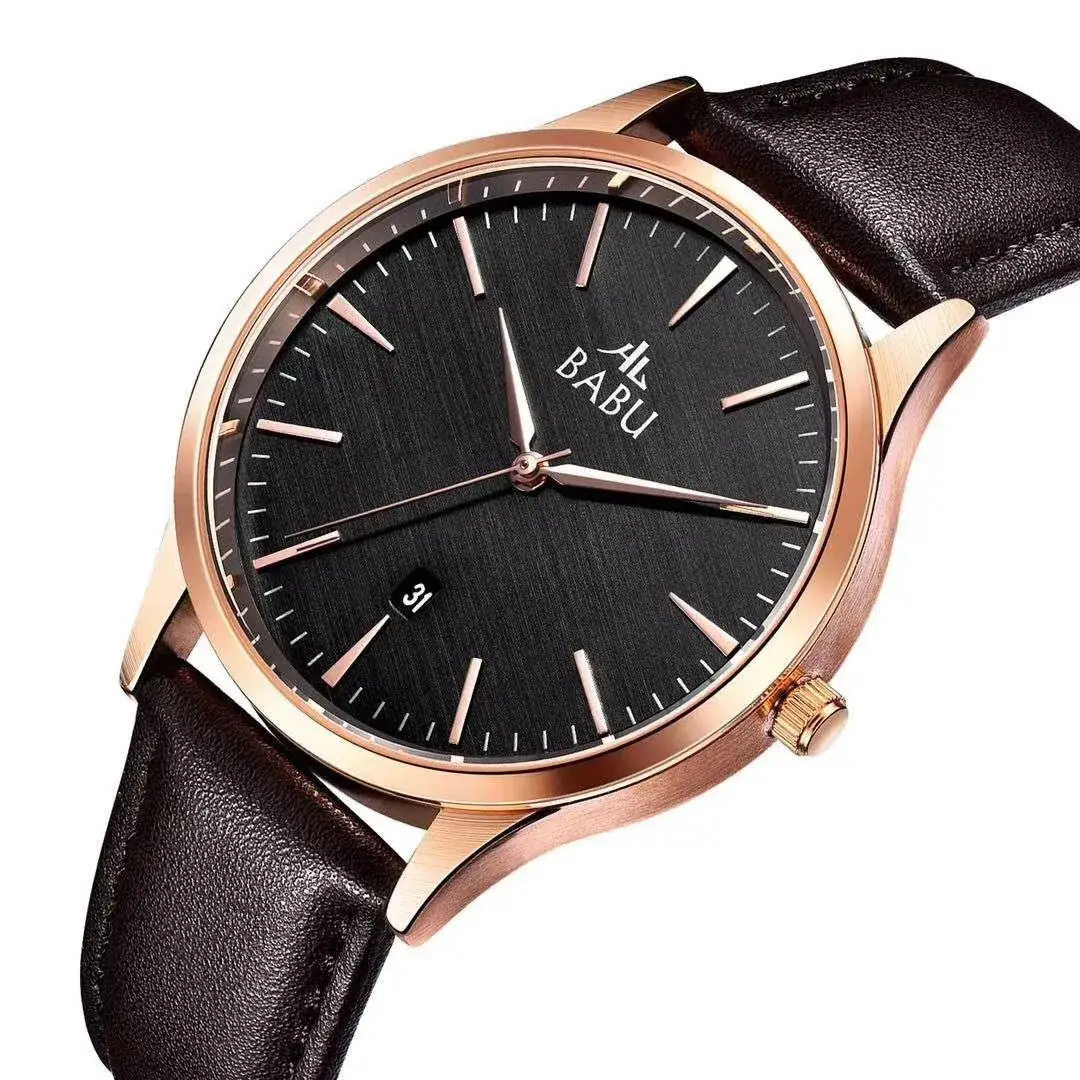 Black Leather Strap Quartz Watch for Men - Image 2