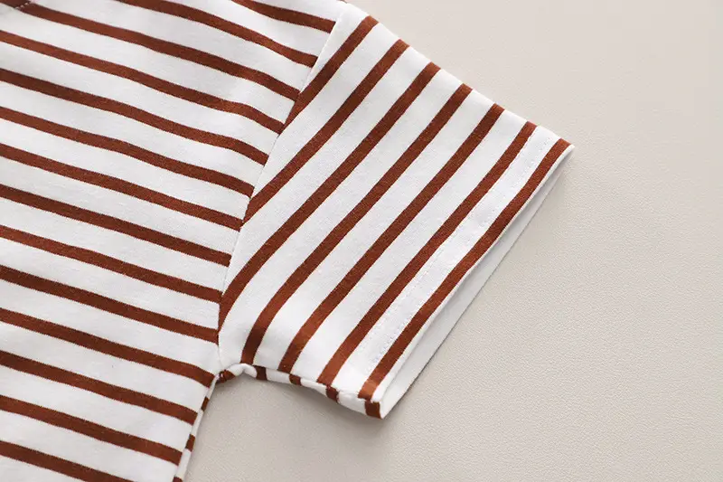 Boys Summer Strappy T-Shirt Shorts Set Brown Striped — feature 6