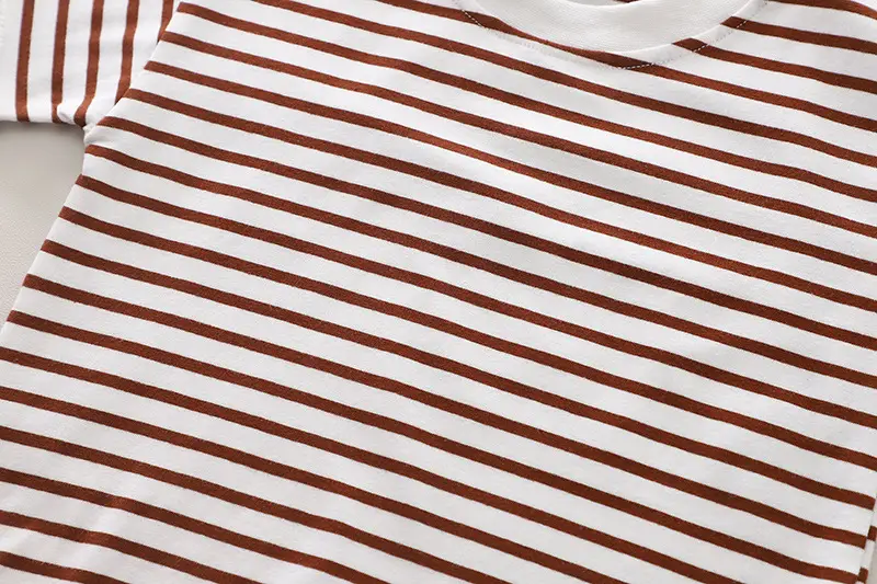 Boys Summer Strappy T-Shirt Shorts Set Brown Striped — feature 7
