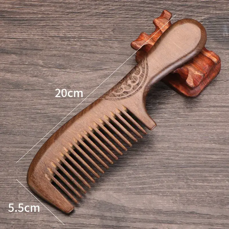 Golden Silk Sandalwood Moon Comb with Wide Teeth - Image 2