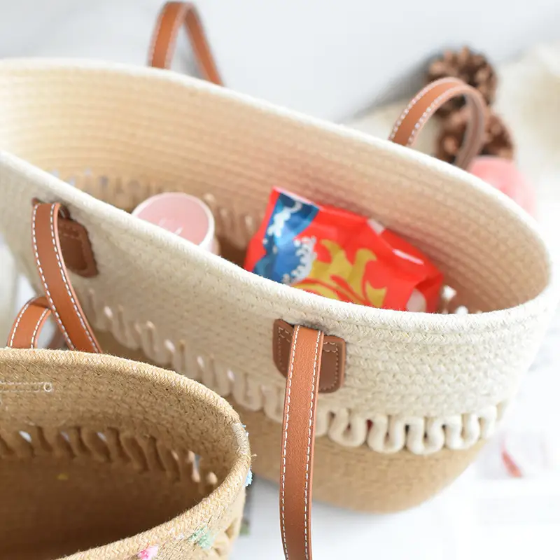 Women's Woven Travel Tote Bag with Leather Handles — feature 5