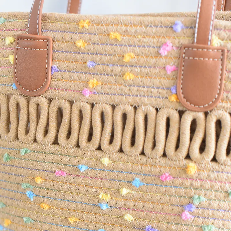 Women's Woven Travel Tote Bag with Leather Handles — feature 7
