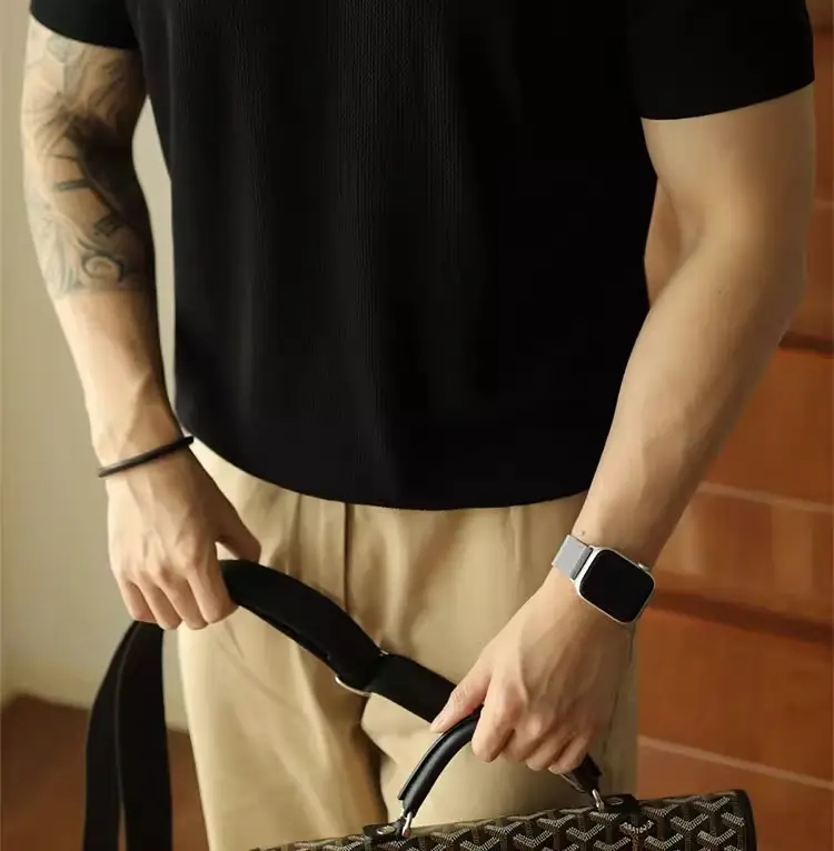 Men's V-Neck Knitted Polo Shirt White Short Sleeve — feature 25