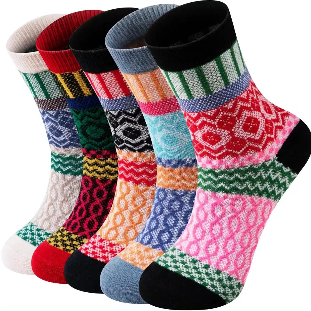 Socks for Men in Winter Fleece-Lined and Thickeneded Warm Terry Socks Ethnic Style Men's Mid-Calf Socks Cotton Socks Casual Wholesale