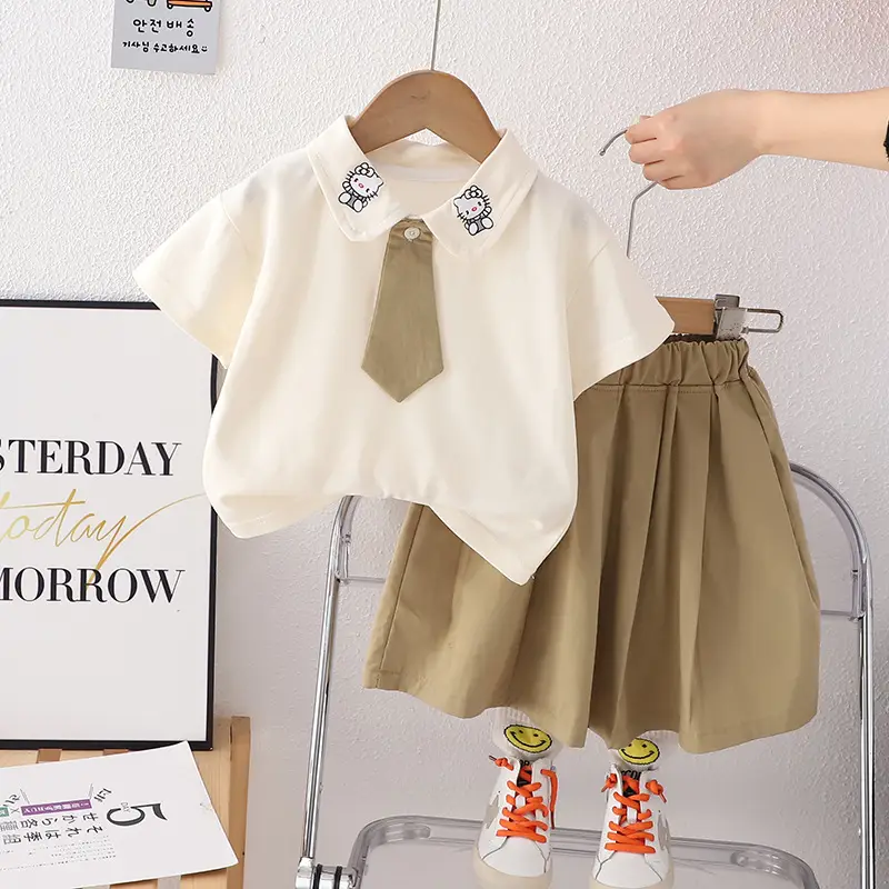 Kids Cotton Polo Short Sleeve Suit Brown Shorts - Image 2