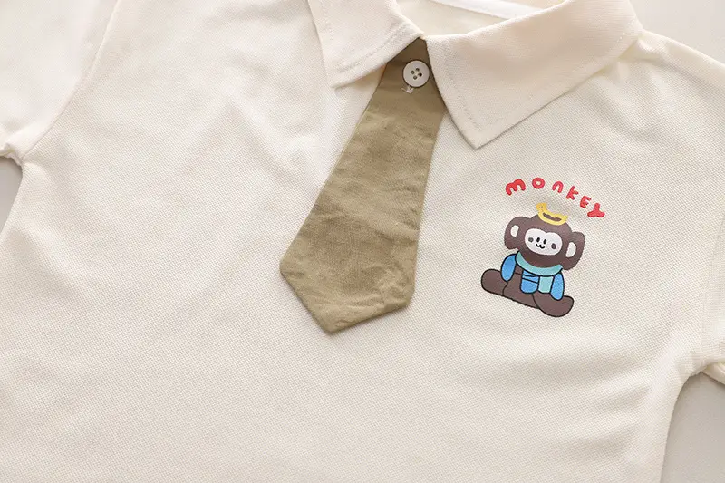 Kids Cotton Polo Short Sleeve Suit Brown Shorts — feature 6