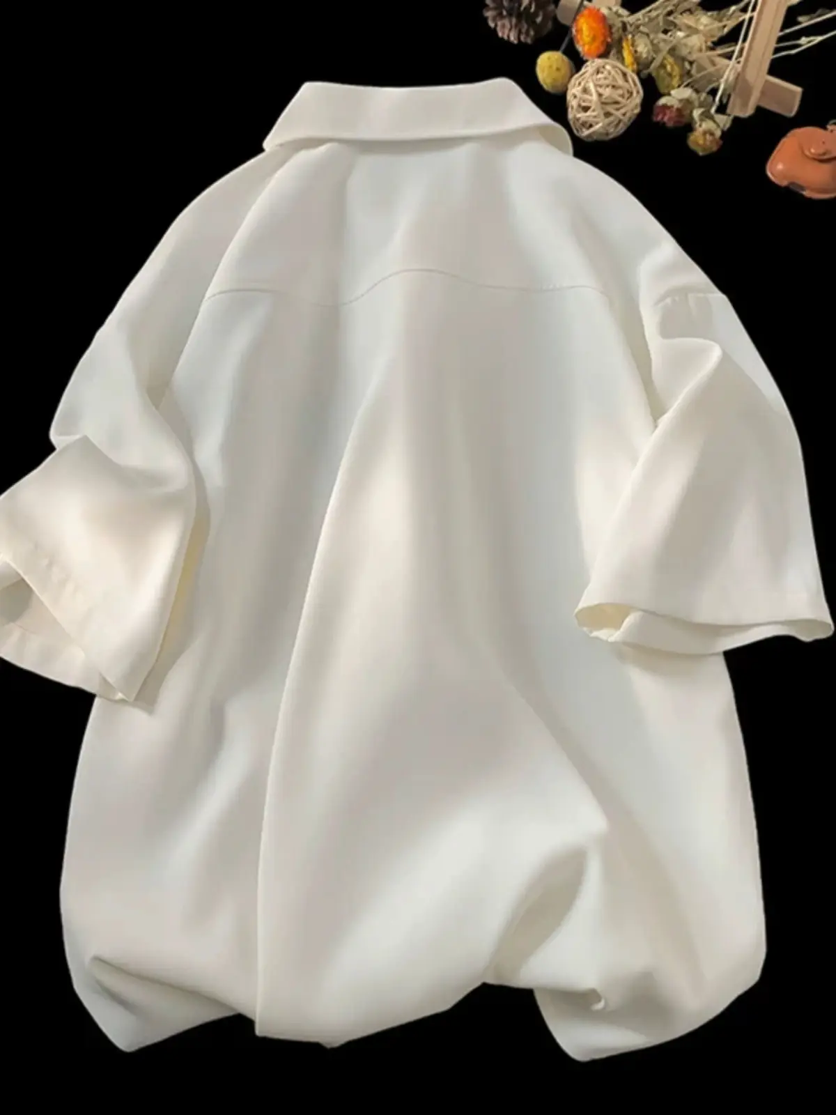 Men's White Bamboo Embroidered Short Sleeve Shirt - Image 6