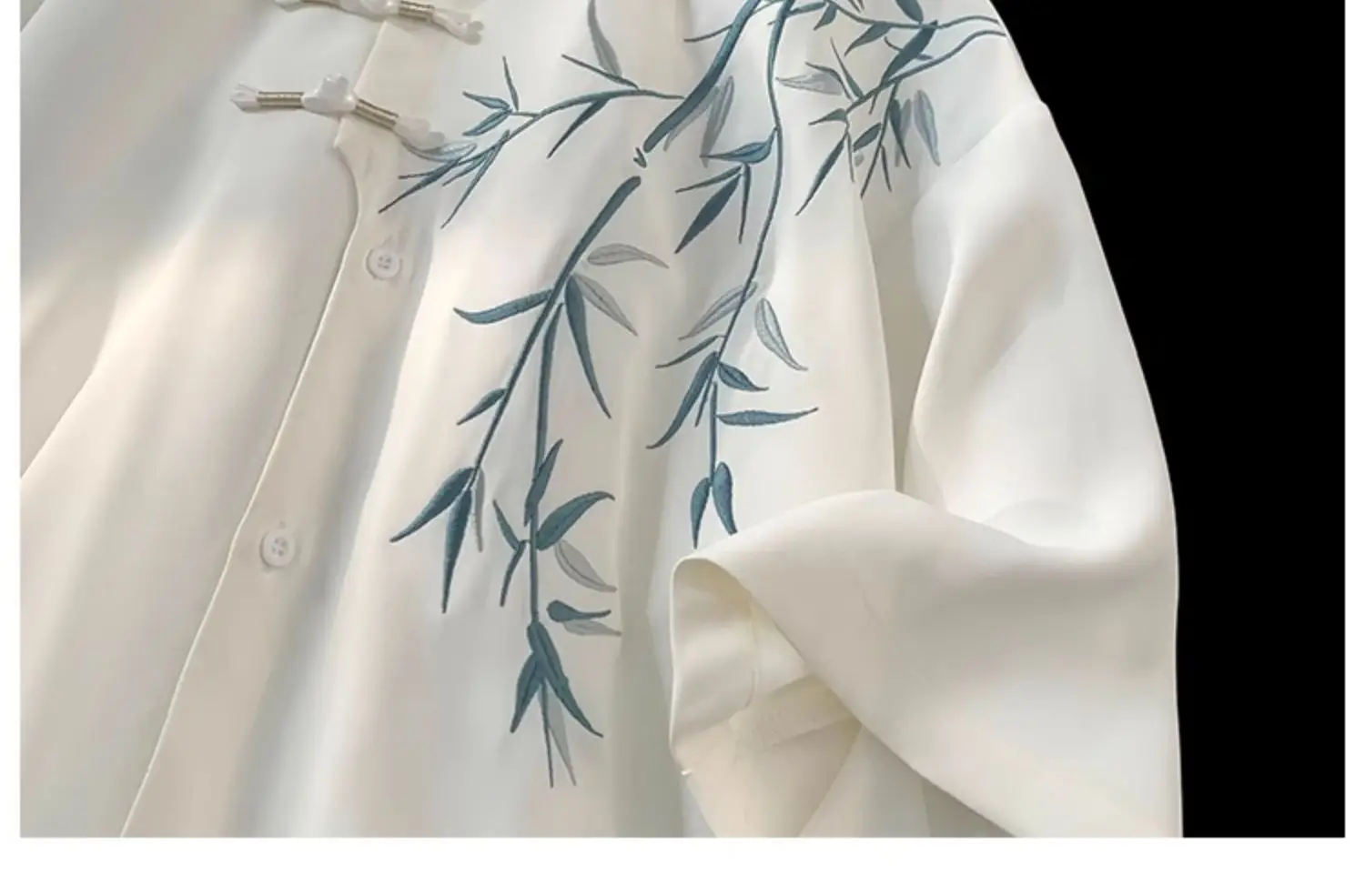 Men's White Bamboo Embroidered Short Sleeve Shirt — feature 4