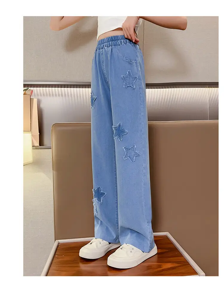Girls' Summer Ice Silk Pants Outer Wear Thin 2023 New Style Big Children's Wide Leg Pants Summer Loose Children's Jeans — feature 17