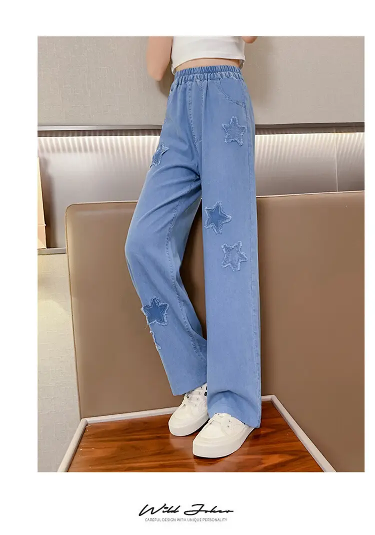 Girls' Summer Ice Silk Pants Outer Wear Thin 2023 New Style Big Children's Wide Leg Pants Summer Loose Children's Jeans — feature 24