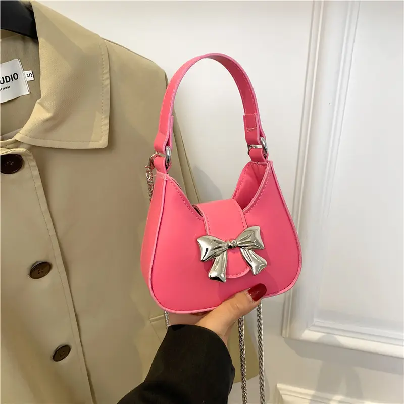 Pink Bow Shoulder Bag for Women 2024 Spring - Image 9