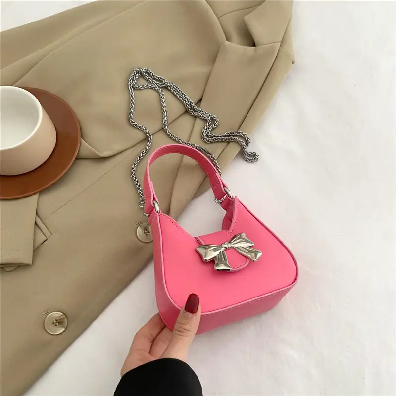 Pink Bow Shoulder Bag for Women 2024 Spring - Image 3