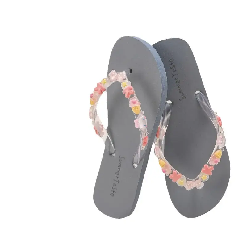 Flip-flops Women's Summer Indoor Beach Shoes for Seaside Wear DIY Shit-stepping Cute Feeling Shower Transparent Flower Non-slip - Image 9