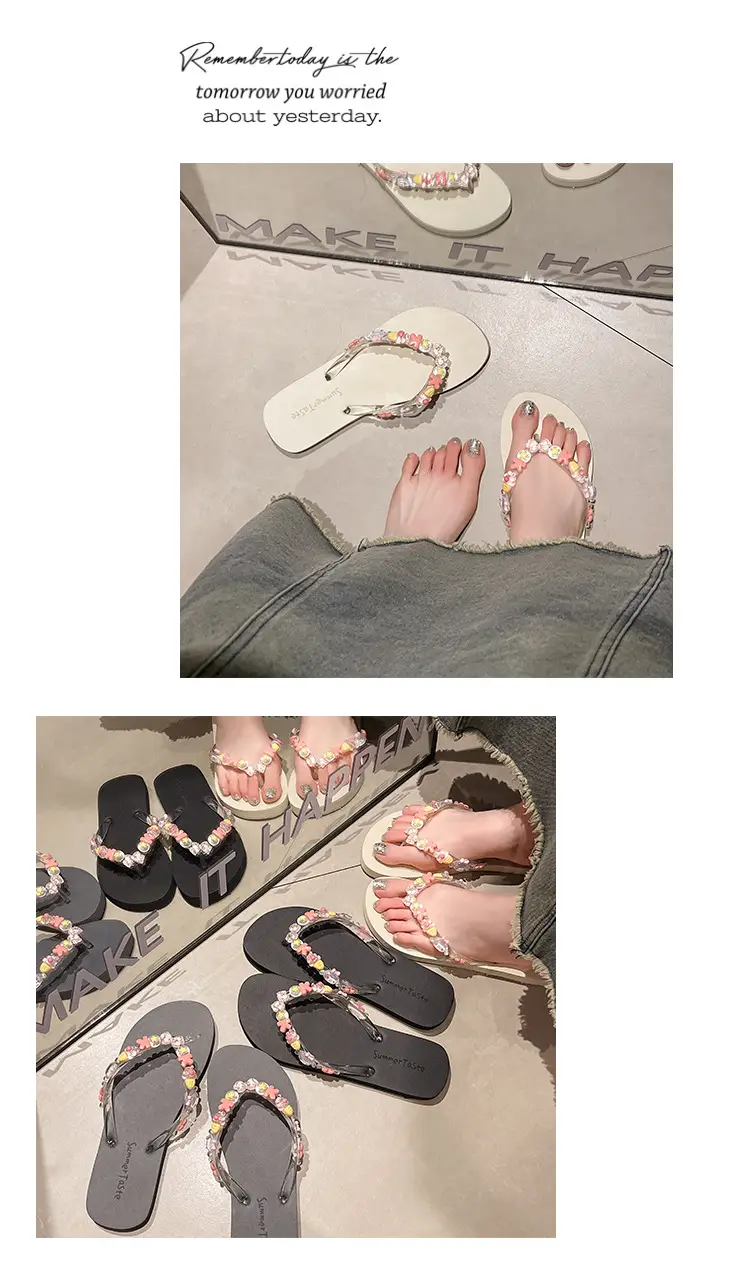 Flip-flops Women's Summer Indoor Beach Shoes for Seaside Wear DIY Shit-stepping Cute Feeling Shower Transparent Flower Non-slip — feature 11