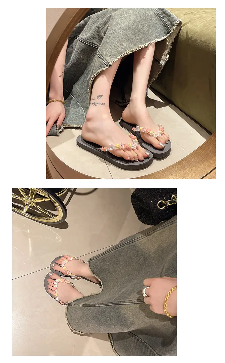 Flip-flops Women's Summer Indoor Beach Shoes for Seaside Wear DIY Shit-stepping Cute Feeling Shower Transparent Flower Non-slip — feature 8