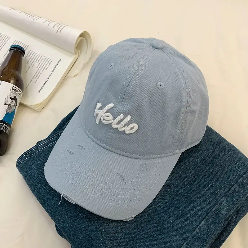 Light Blue Denim Baseball Cap with Bow Embroidery for Women - Image 11