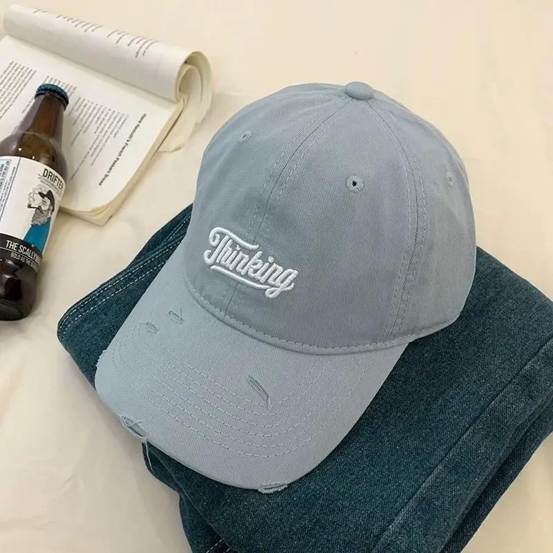 Light Blue Denim Baseball Cap with Bow Embroidery for Women - Image 12
