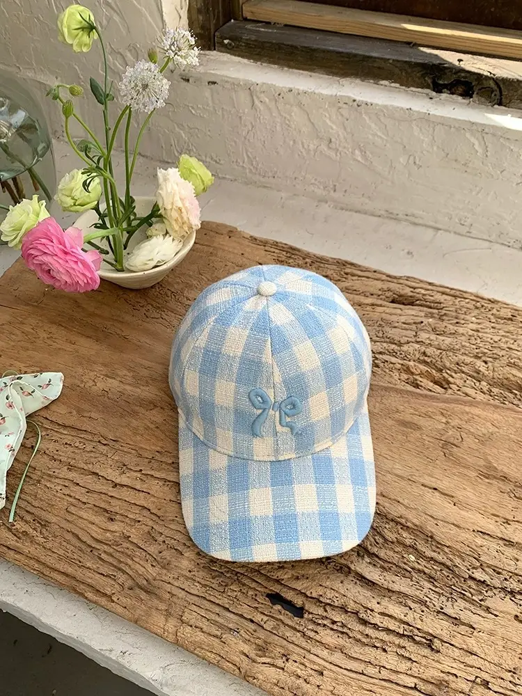 Light Blue Denim Baseball Cap with Bow Embroidery for Women - Image 13