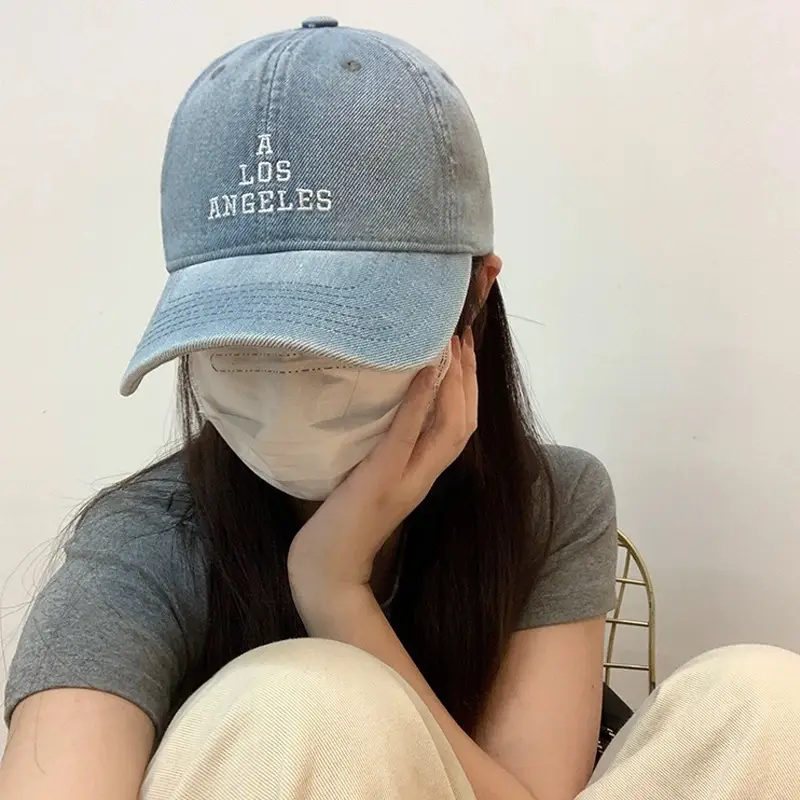 Light Blue Denim Baseball Cap with Bow Embroidery for Women - Image 16